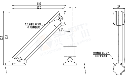 45°加強(qiáng)長接頭尺寸圖