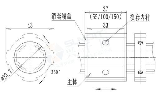 直線轉動滑套組件尺寸圖