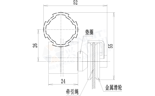 雙孔功能輔件與U槽金屬滑輪套件尺寸圖